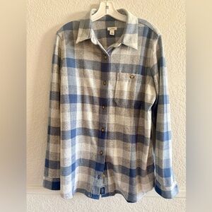 L.L.Bean Favorite Knit Plaid Shirt Blue & Gray Plaid Button-Up Shirt women’s Lrg